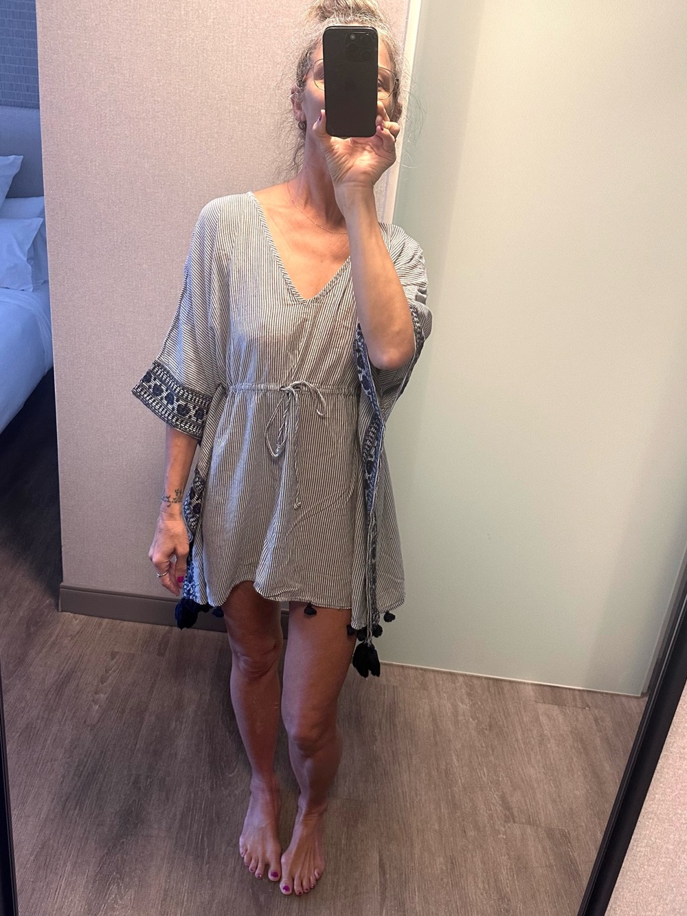 Mermaid Brand Anthropologie Tunic Beach Cover Up Tassels Embroidered OS EUC